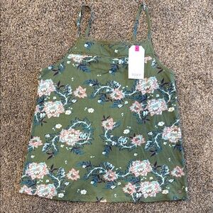 Roxy Green Floral Sleeveless Fitted Camisole Tank Top NWT